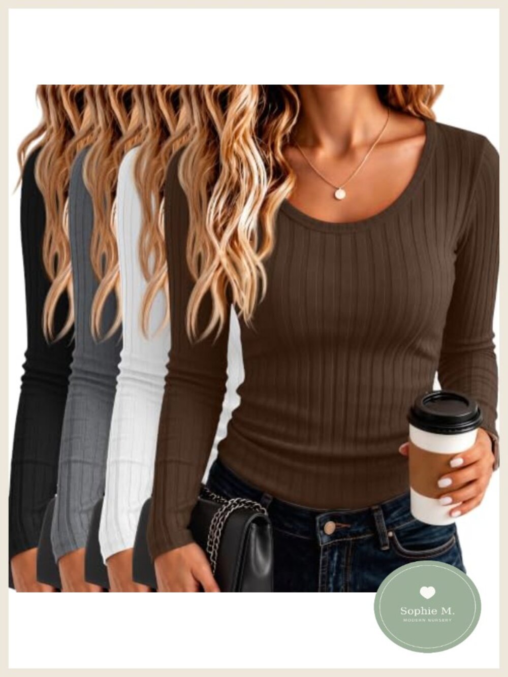 4 Pack Women's Ribbed Long Sleeve Shirts Cotton Spandex Tops Slim Fit Crew Neck
